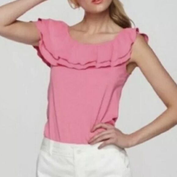 Lilly Pulitzer Off The Shoulder Ruffle Top Pink Blouse Size L Casual - Picture 2 of 9
